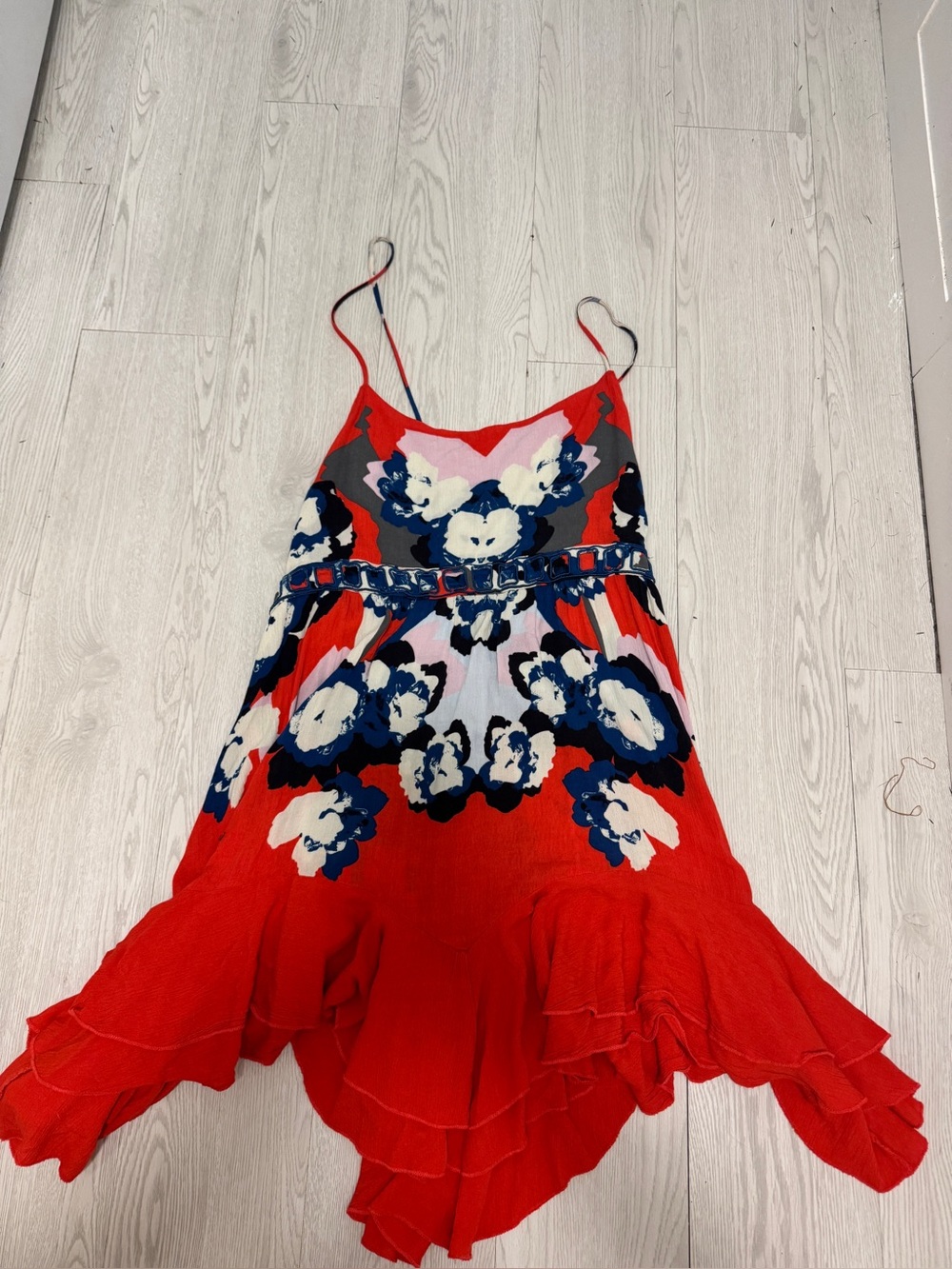 Free People Red, Navy & White Floral Tank Dress